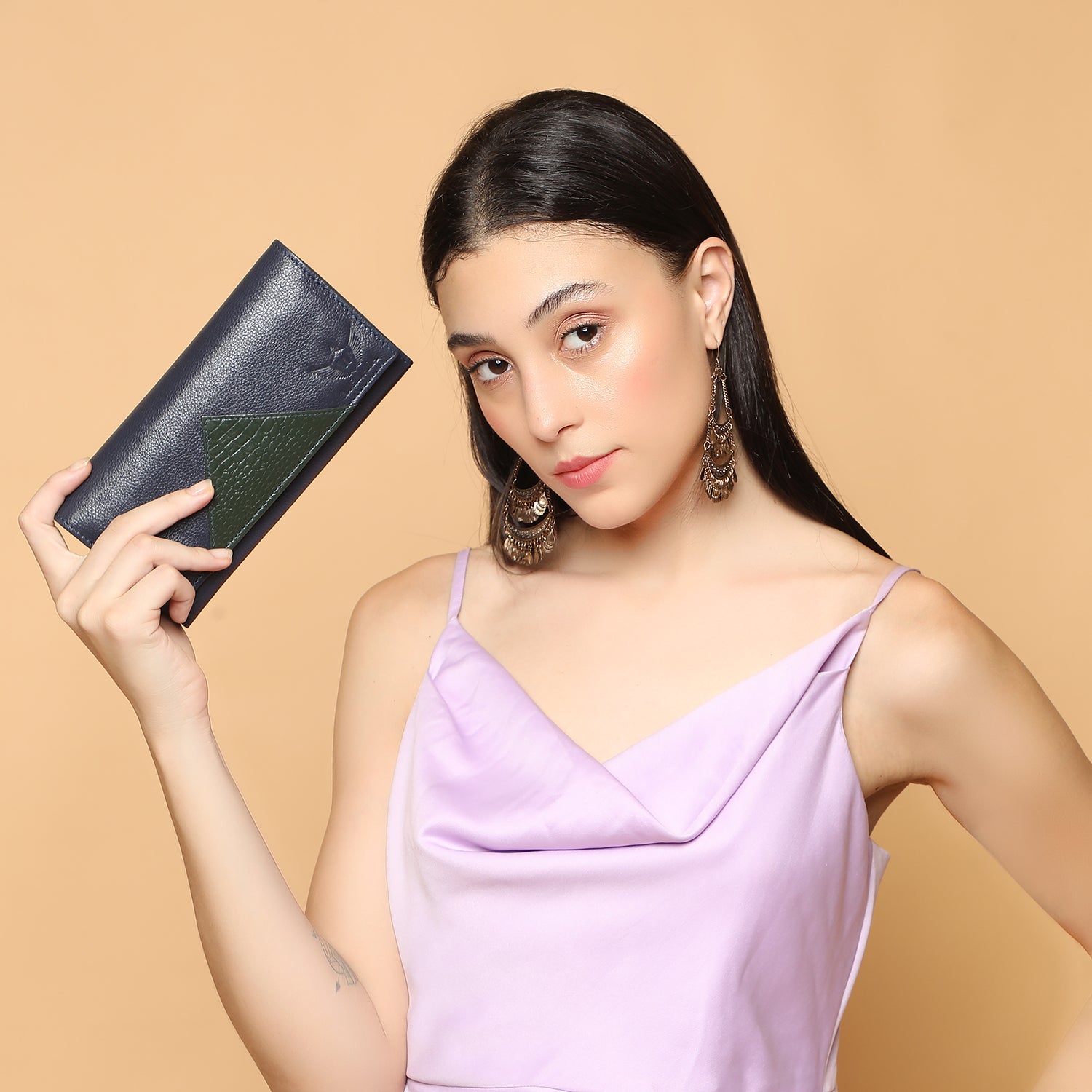 Premium Blue Leather Long Clutch Wallet