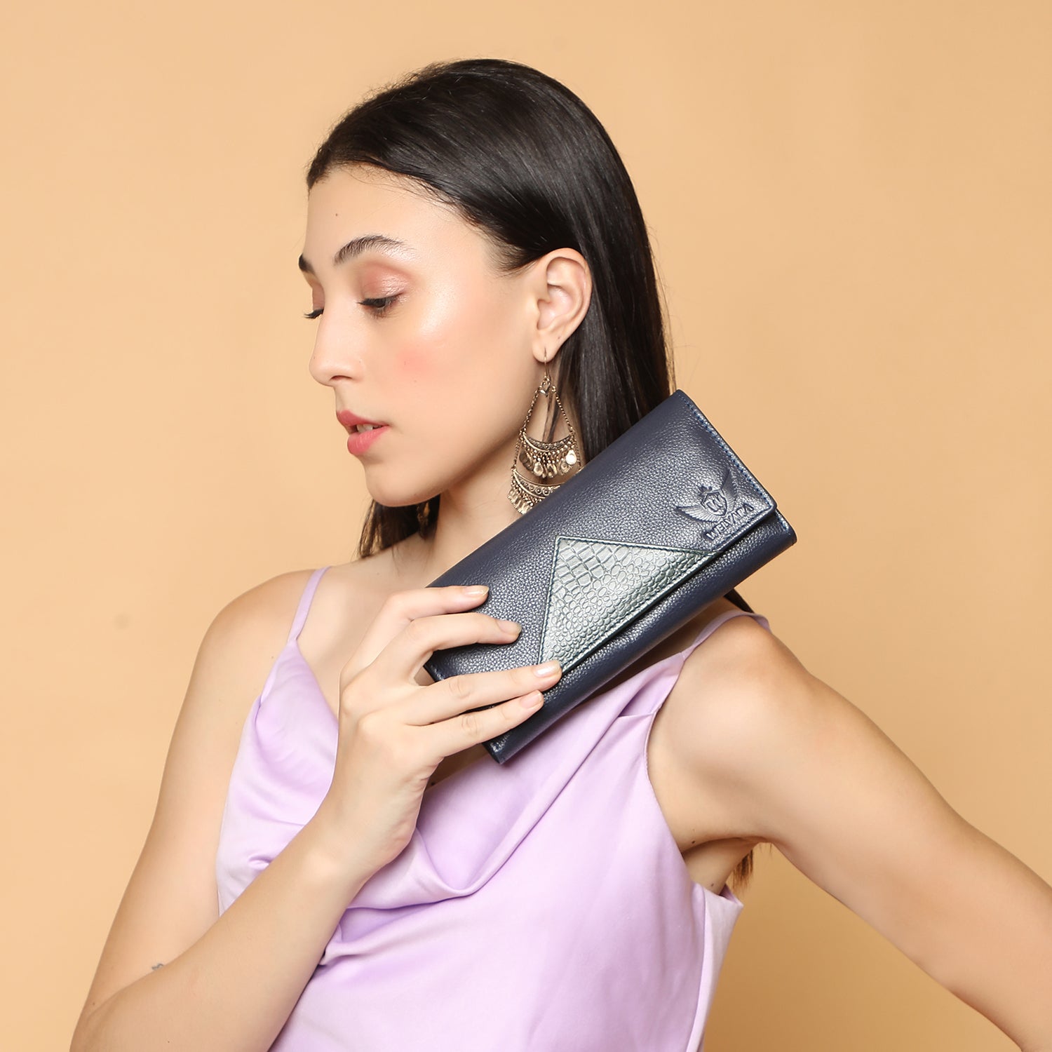 Premium Blue Leather Long Clutch Wallet