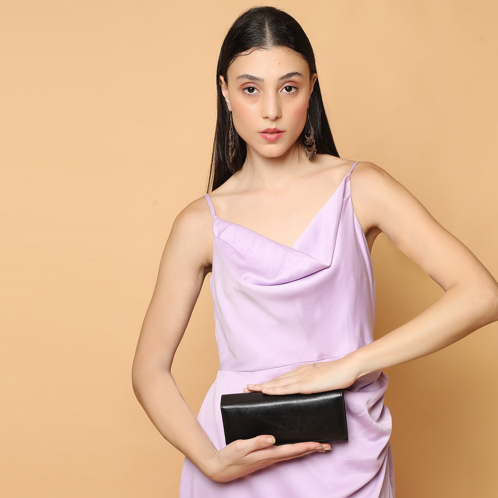 Premium Black Leather Long Clutch Wallet