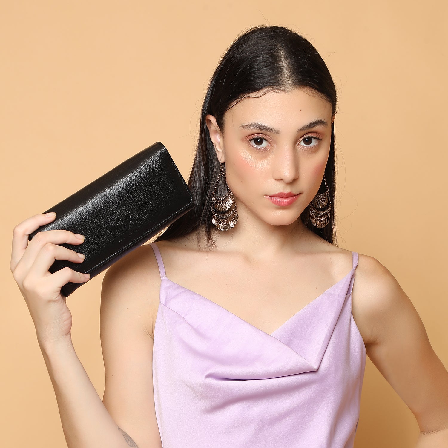 Premium Black Leather Long Clutch Wallet
