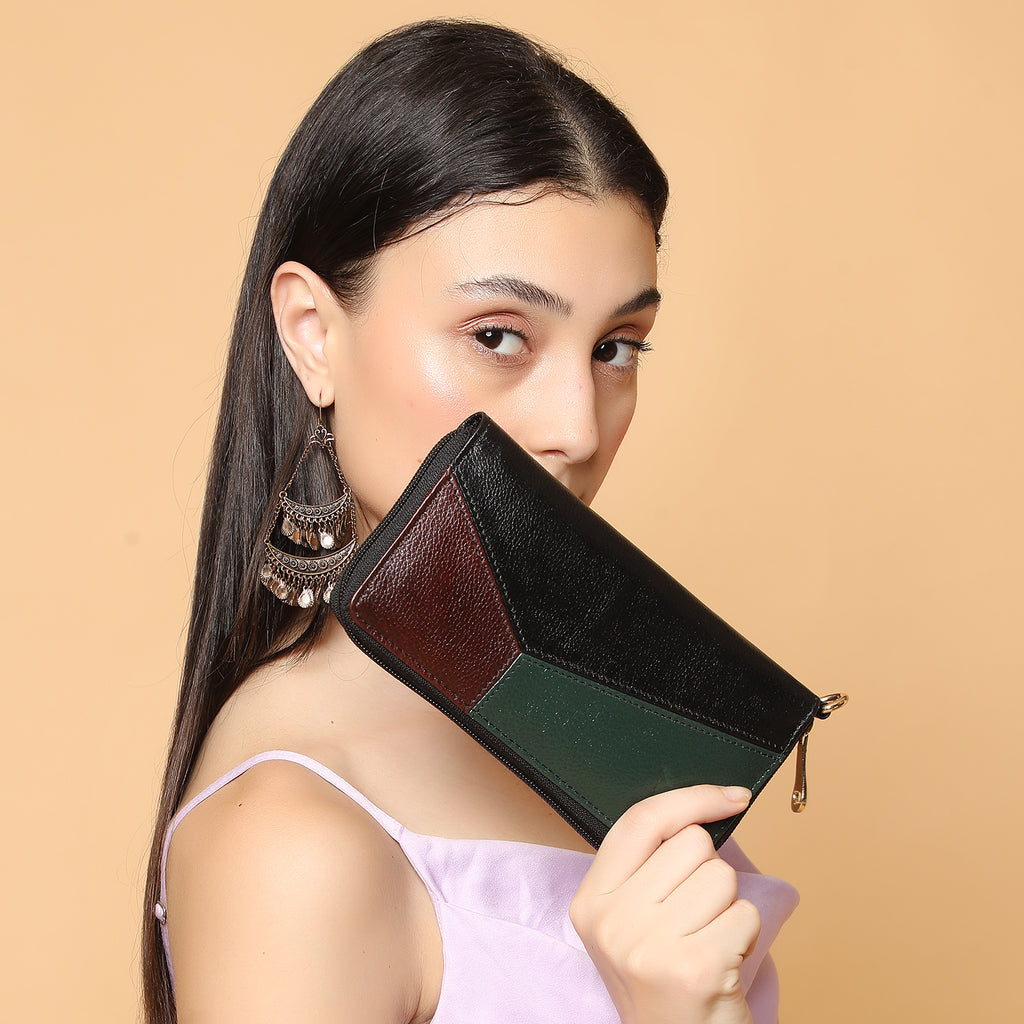 Premium Black Leather Long Clutch Wallet
