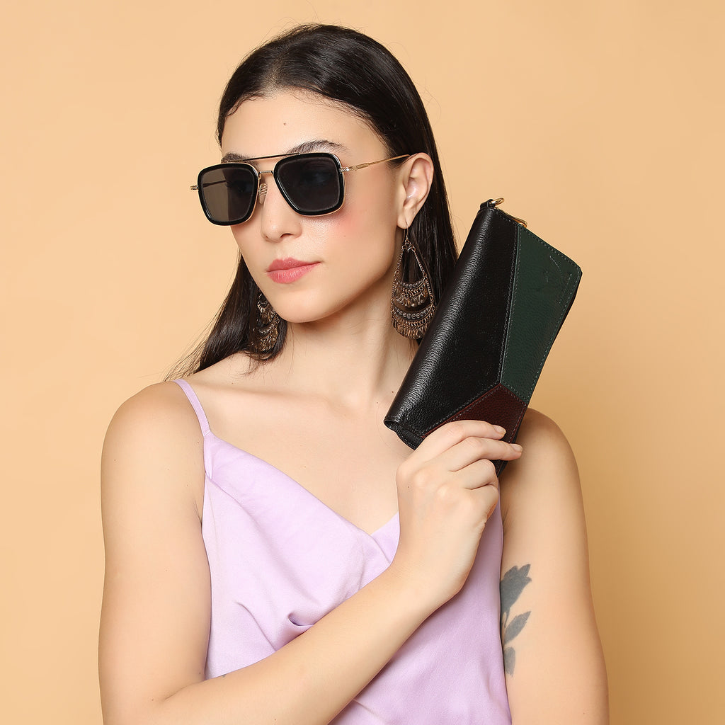 Premium Black Leather Long Clutch Wallet