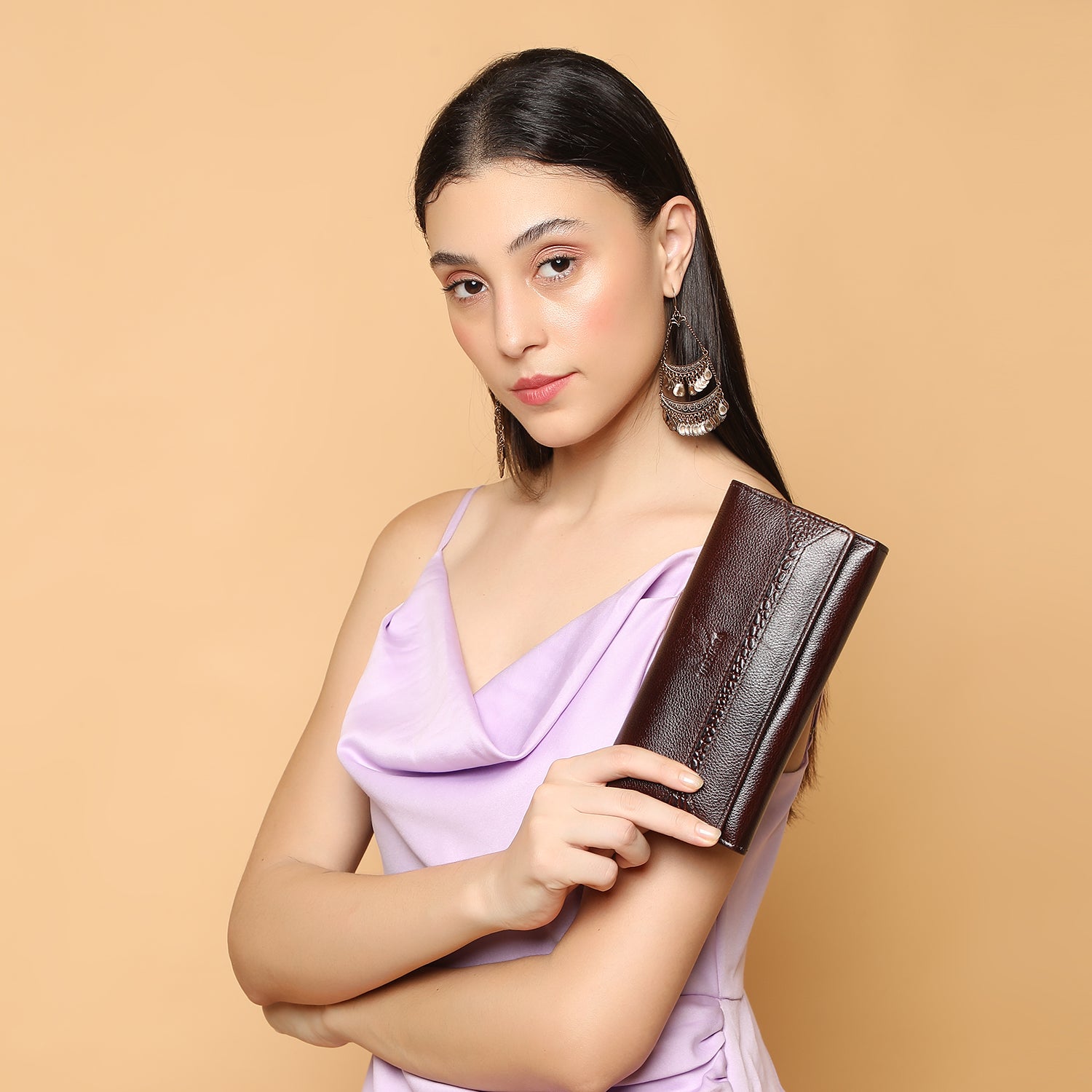 Premium Brown Leather Long Clutch Wallet