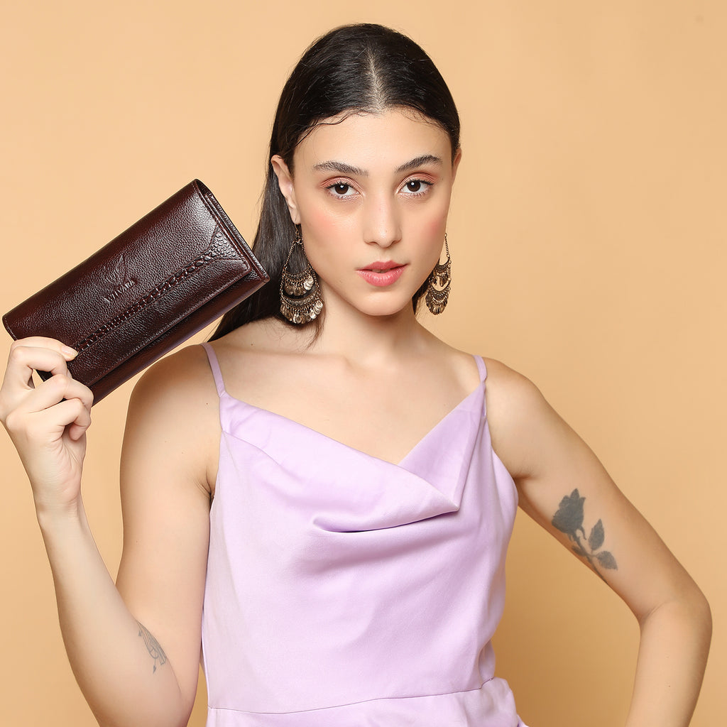 Premium Brown Leather Long Clutch Wallet