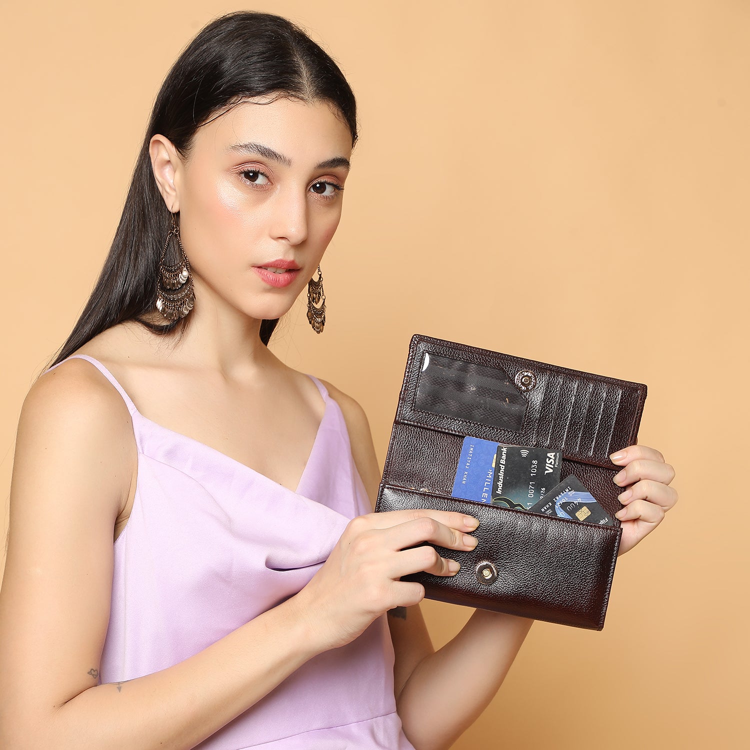 Premium Brown Leather Long Clutch Wallet