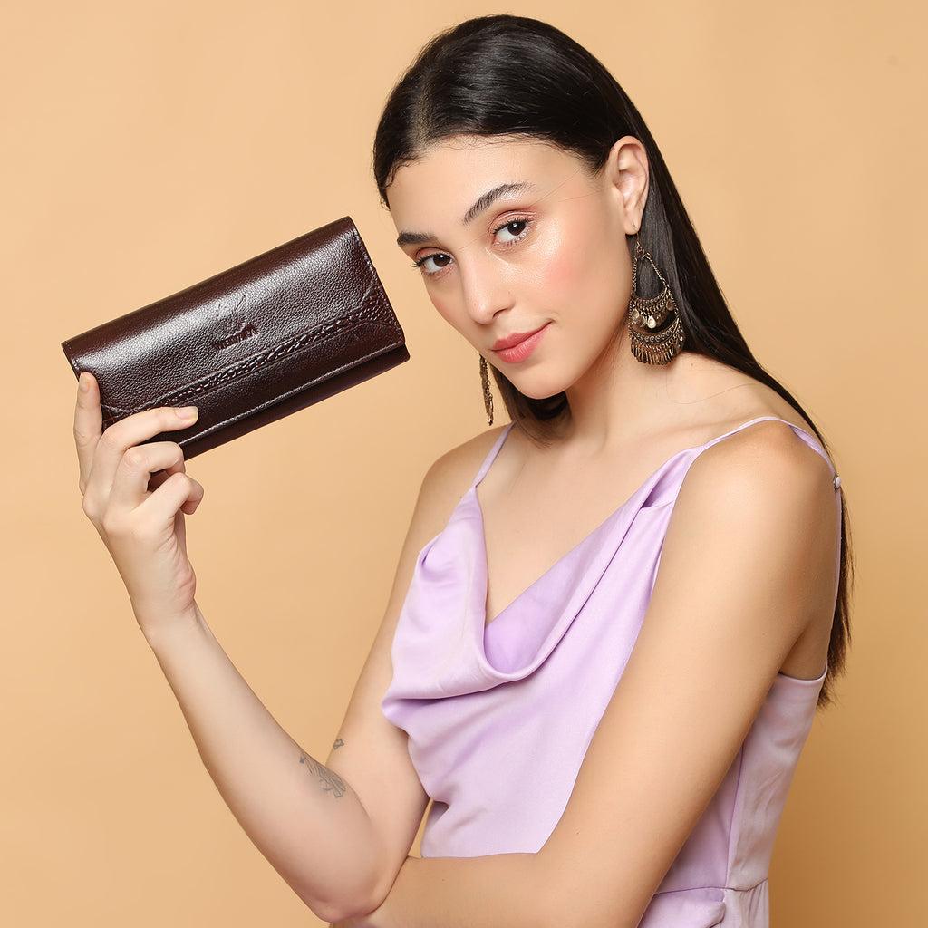 Premium Brown Leather Long Clutch Wallet