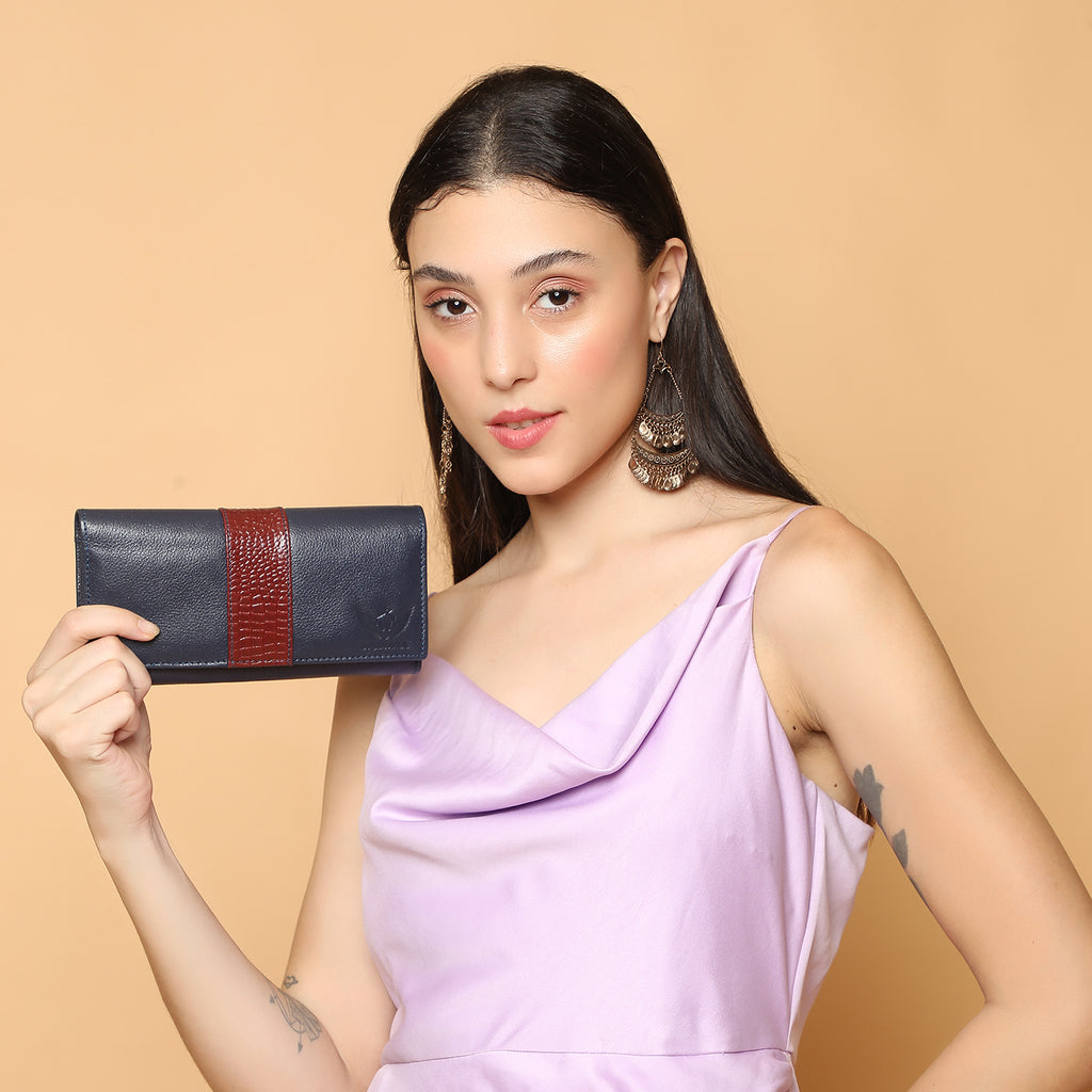 Premium Blue Leather Long Clutch Wallet