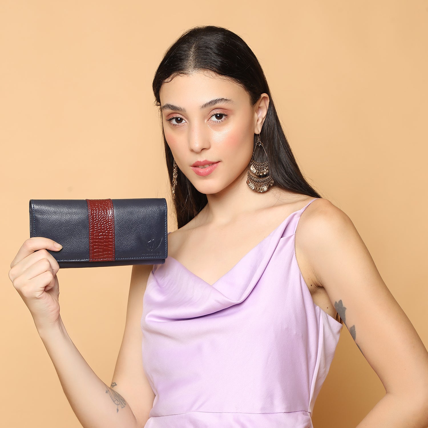 Premium Blue Leather Long Clutch Wallet