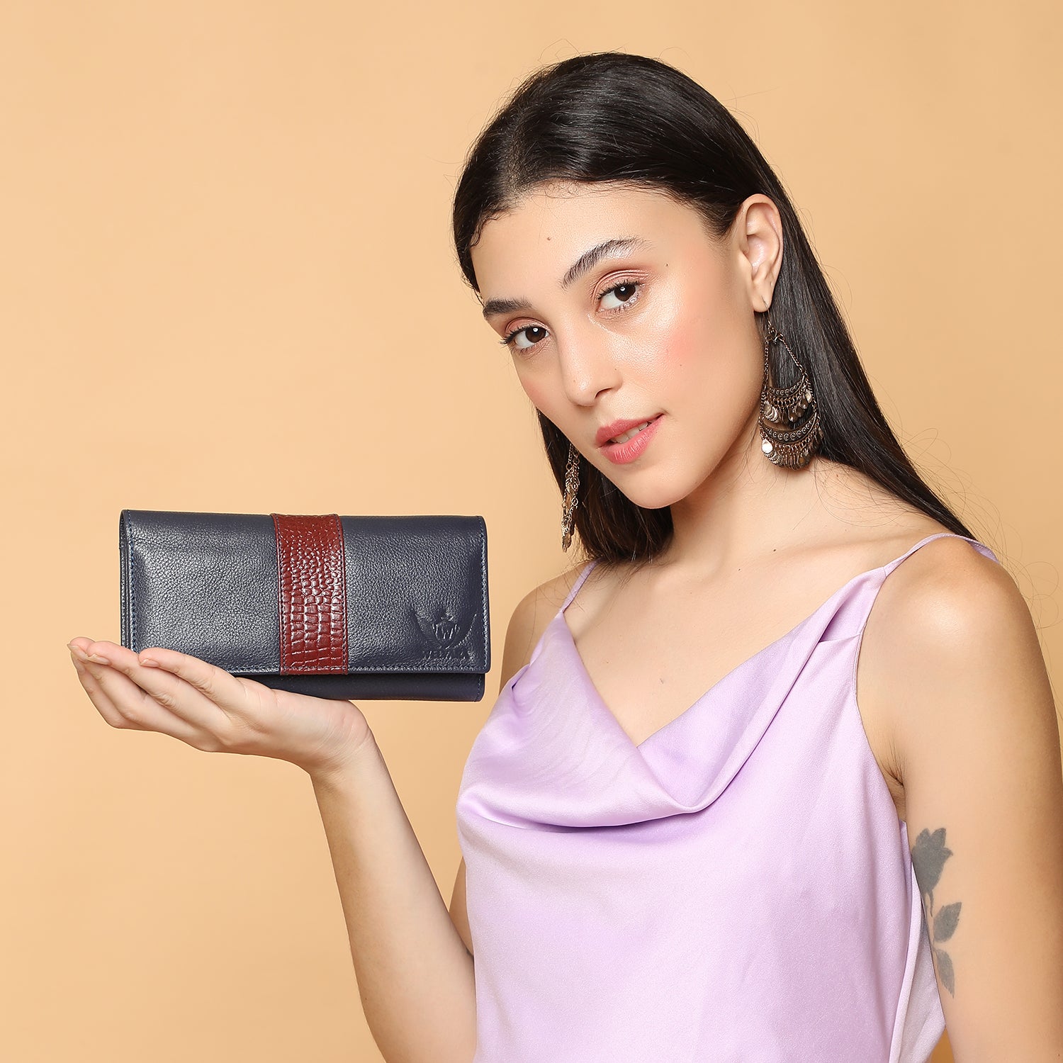 Premium Blue Leather Long Clutch Wallet