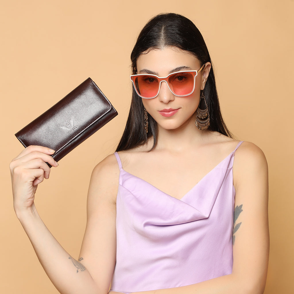 Premium Brown Leather Long Clutch Wallet