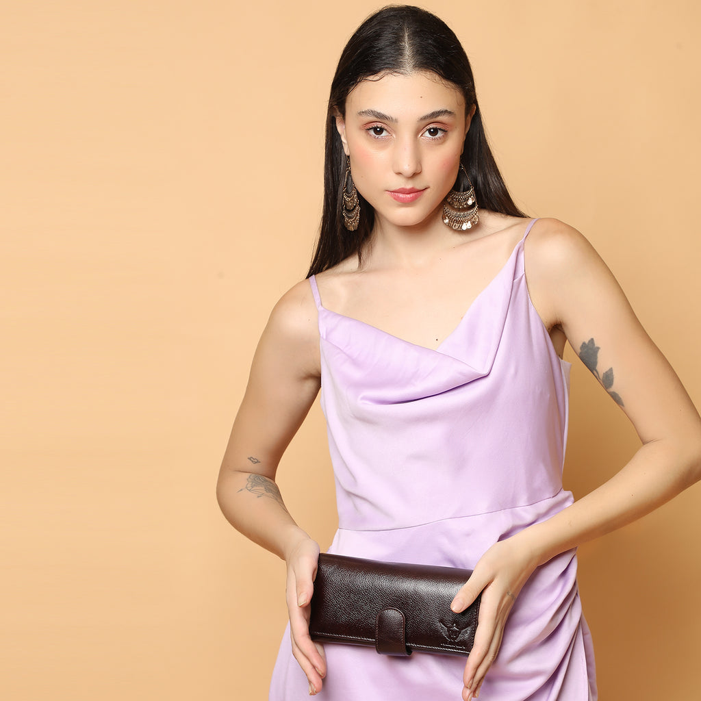 Premium Brown Leather Long Clutch Wallet
