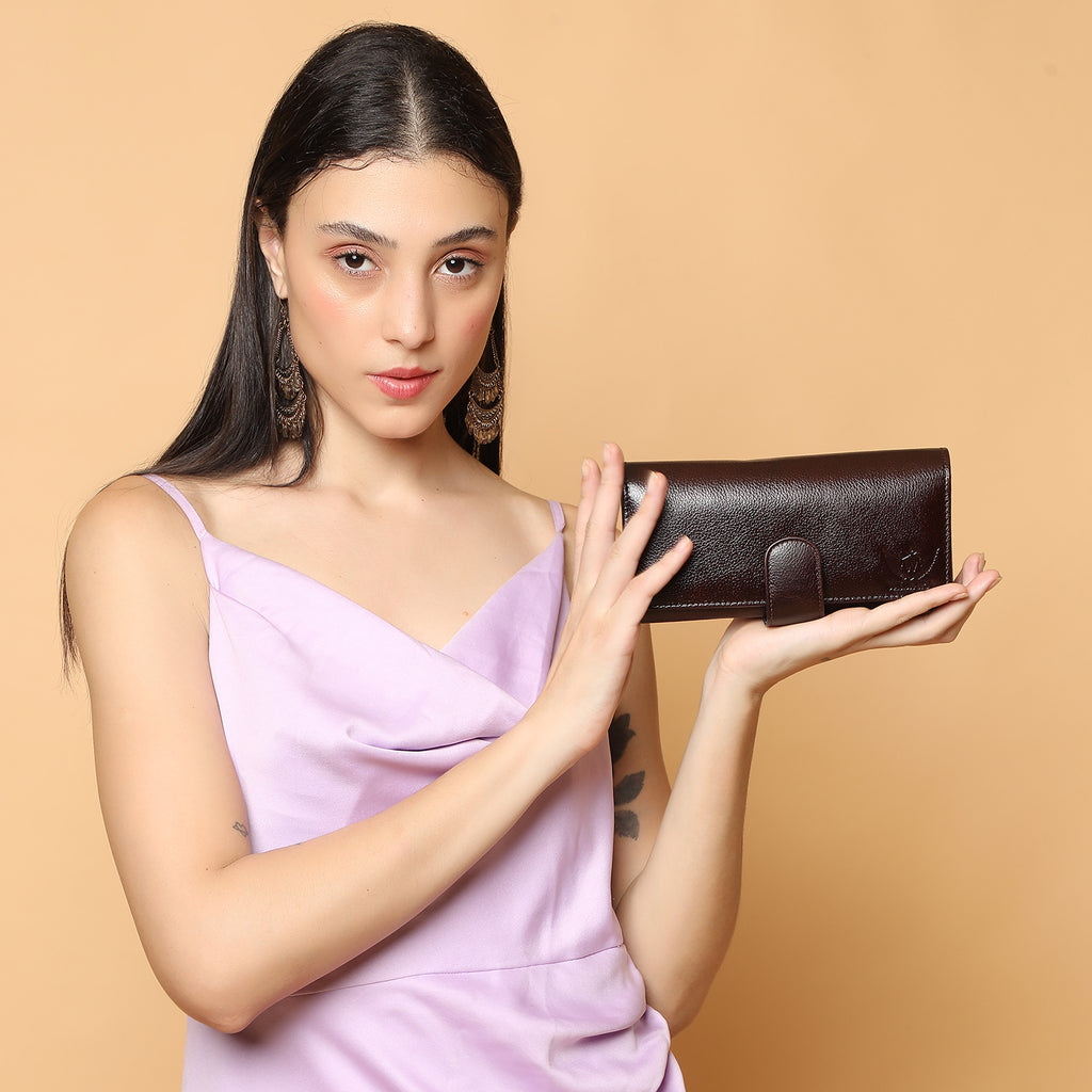 Premium Brown Leather Long Clutch Wallet
