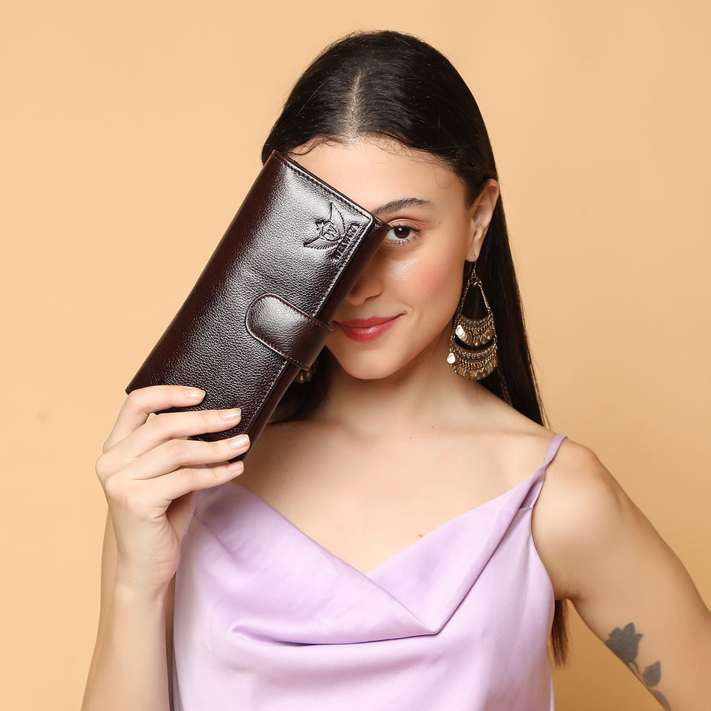 Premium Brown Leather Long Clutch Wallet