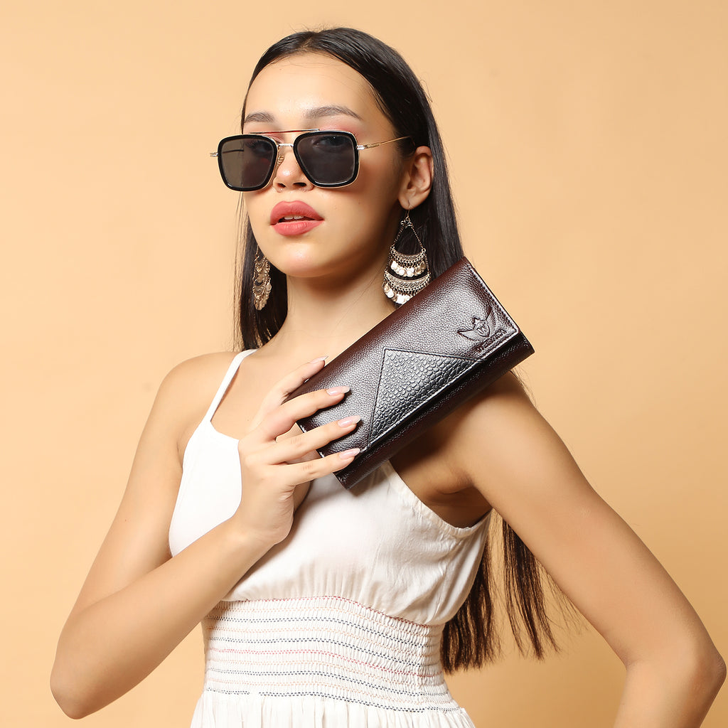 Premium Brown Leather Long Clutch Wallet