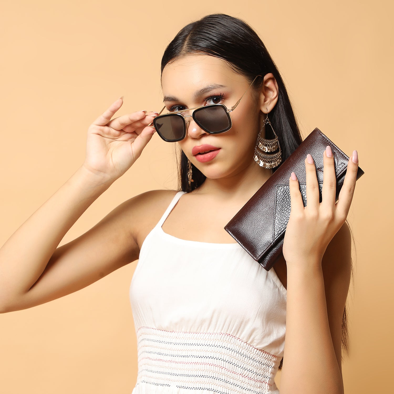 Premium Brown Leather Long Clutch Wallet