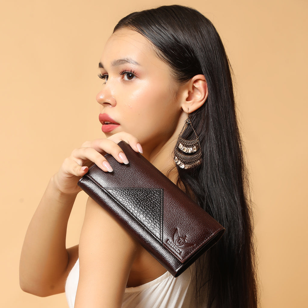 Premium Brown Leather Long Clutch Wallet
