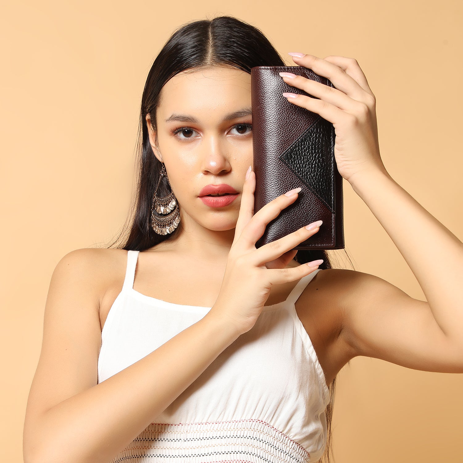 Premium Brown Leather Long Clutch Wallet