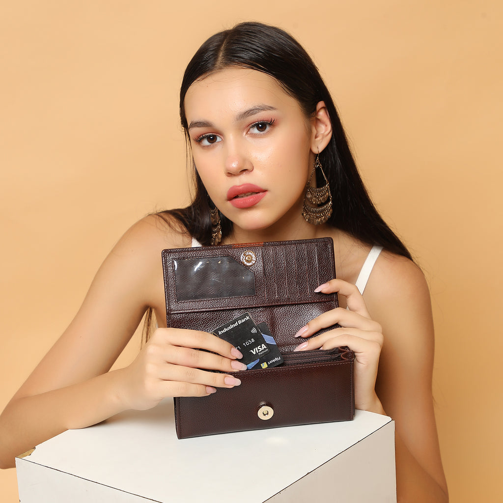 Premium Maroon Leather Long Clutch Wallet