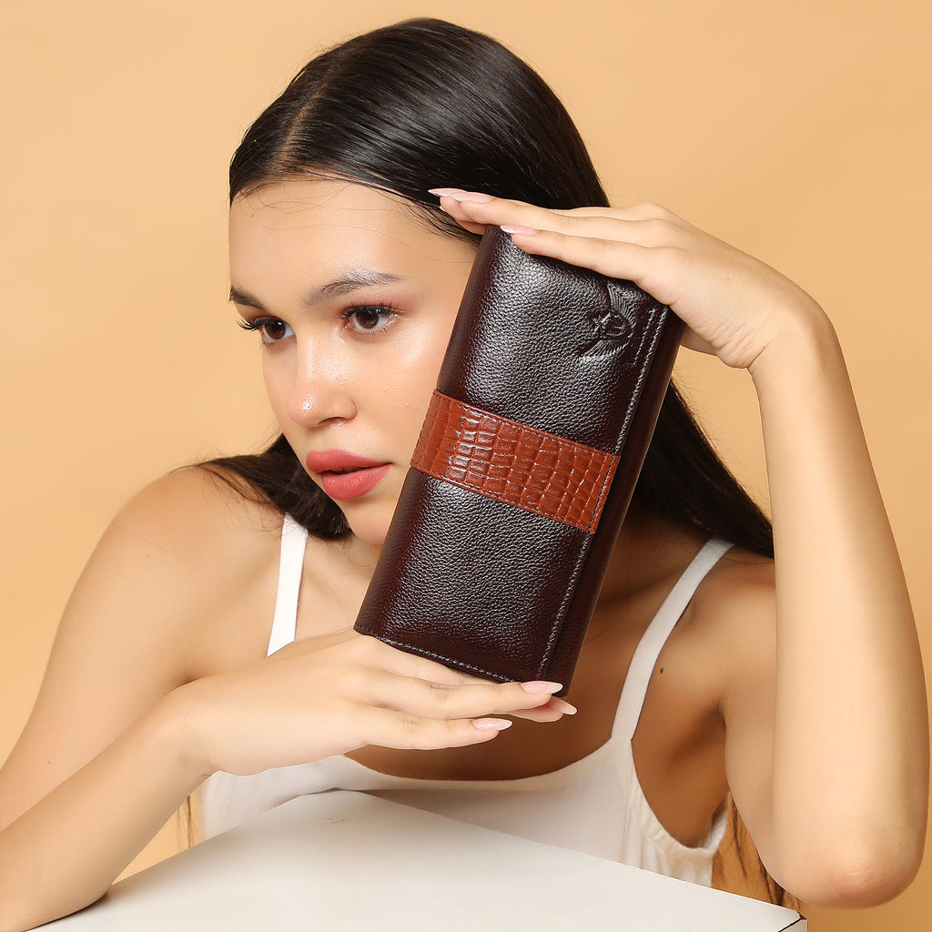 Premium Brown Leather Long Clutch Wallet