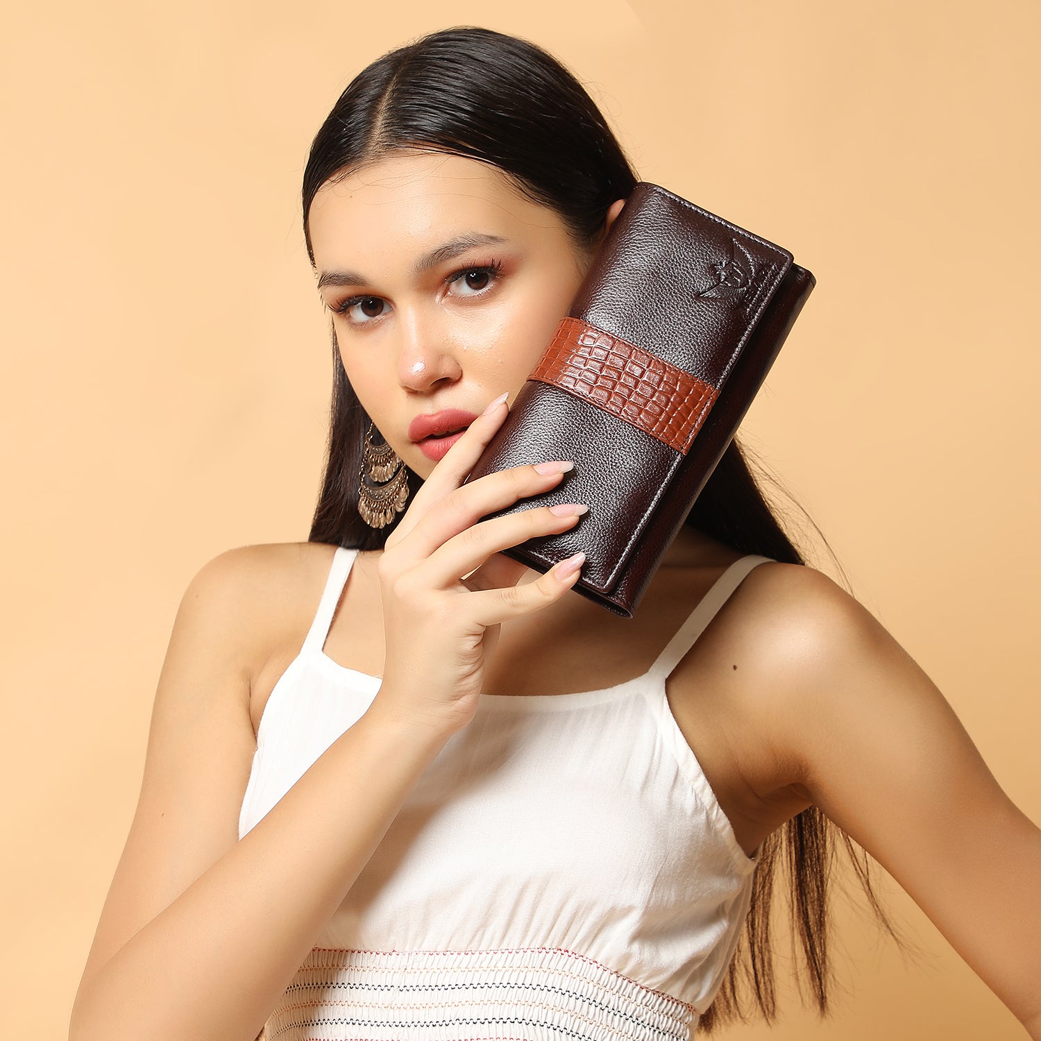 Premium Brown Leather Long Clutch Wallet