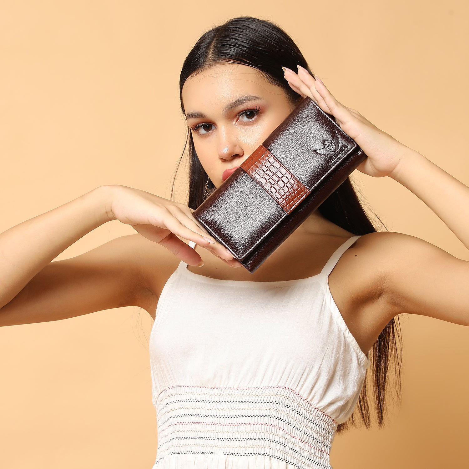 Premium Brown Leather Long Clutch Wallet