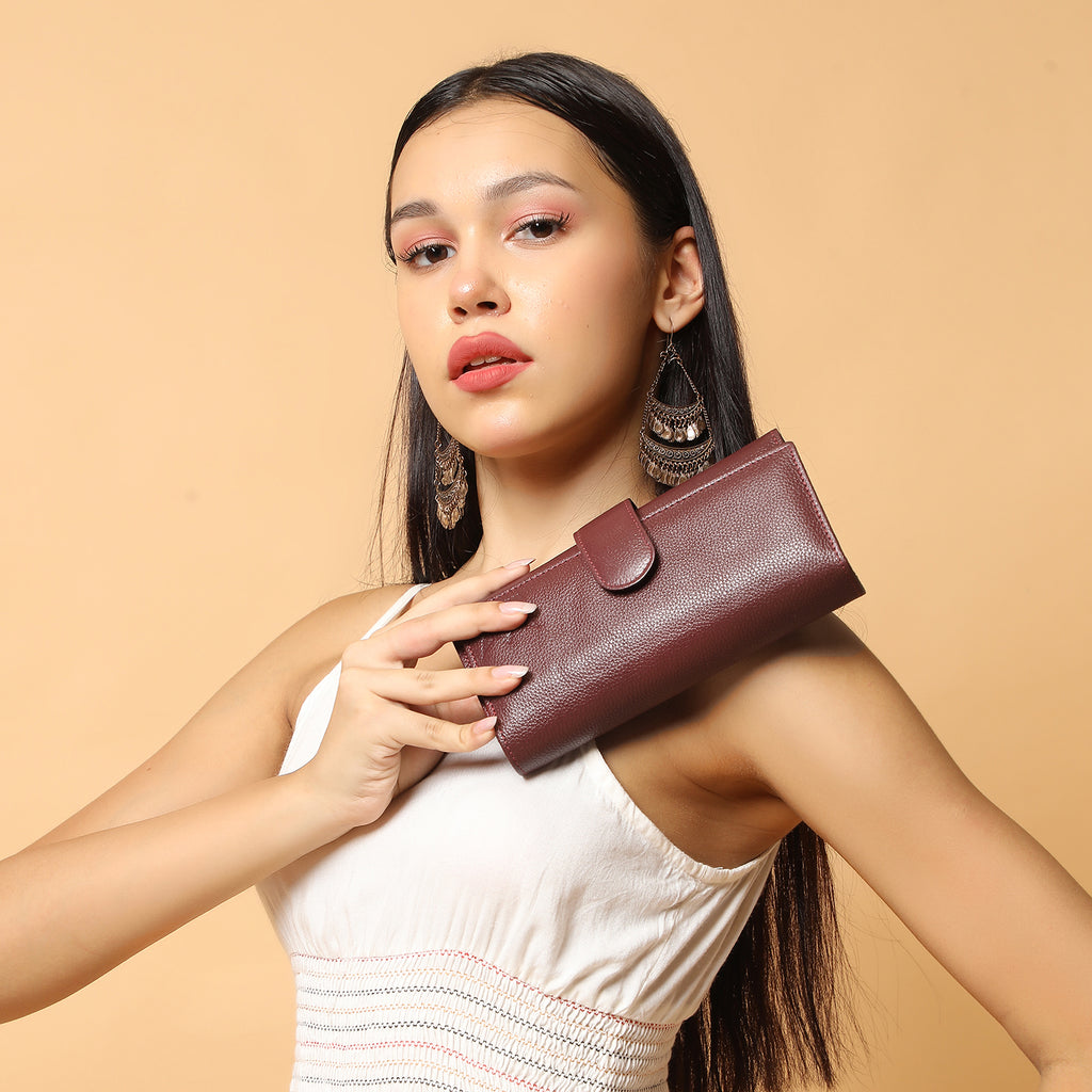 Premium Maroon Leather Long Clutch Wallet