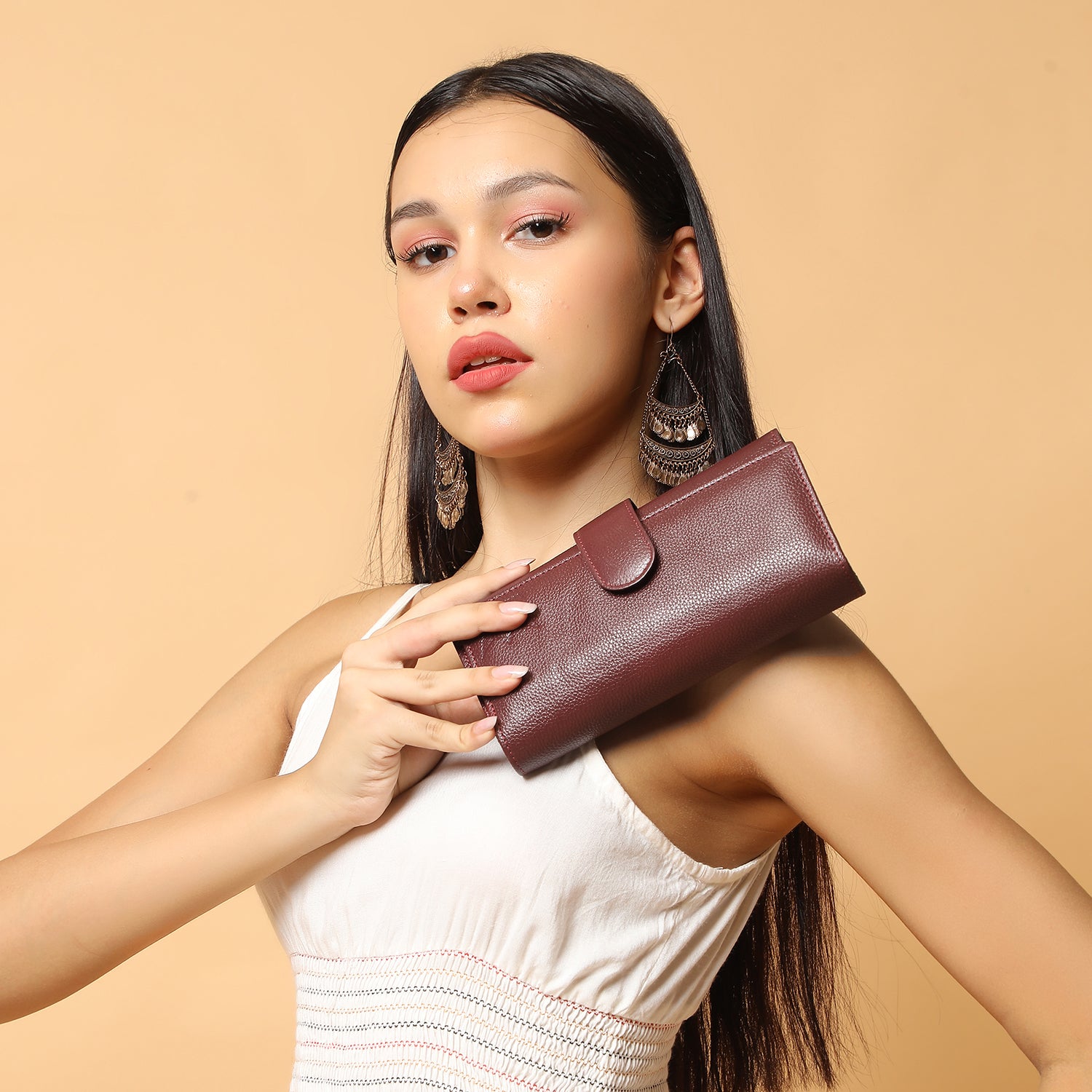Premium Maroon Leather Long Clutch Wallet