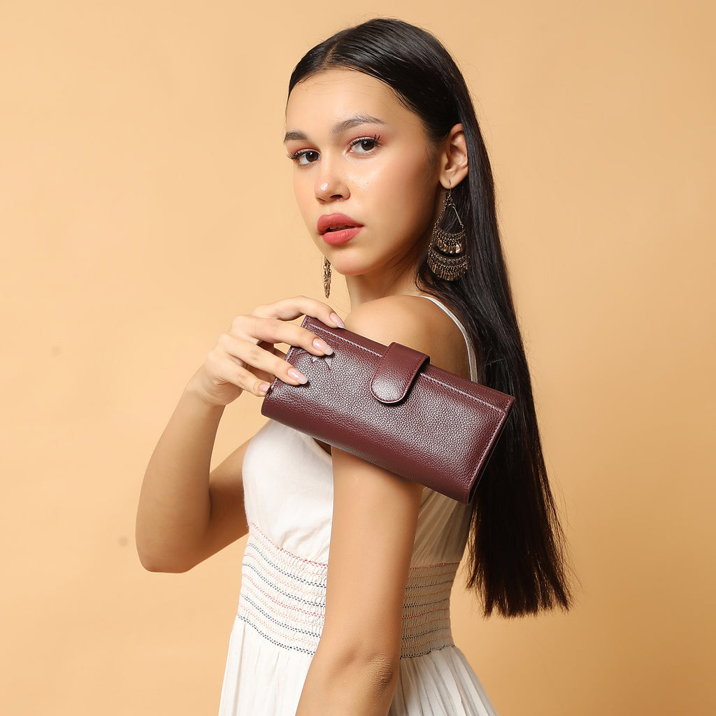 Premium Maroon Leather Long Clutch Wallet