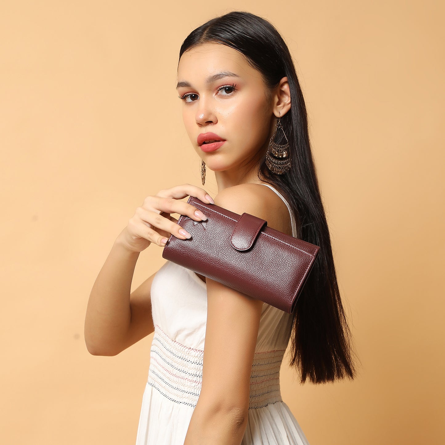 Premium Maroon Leather Long Clutch Wallet