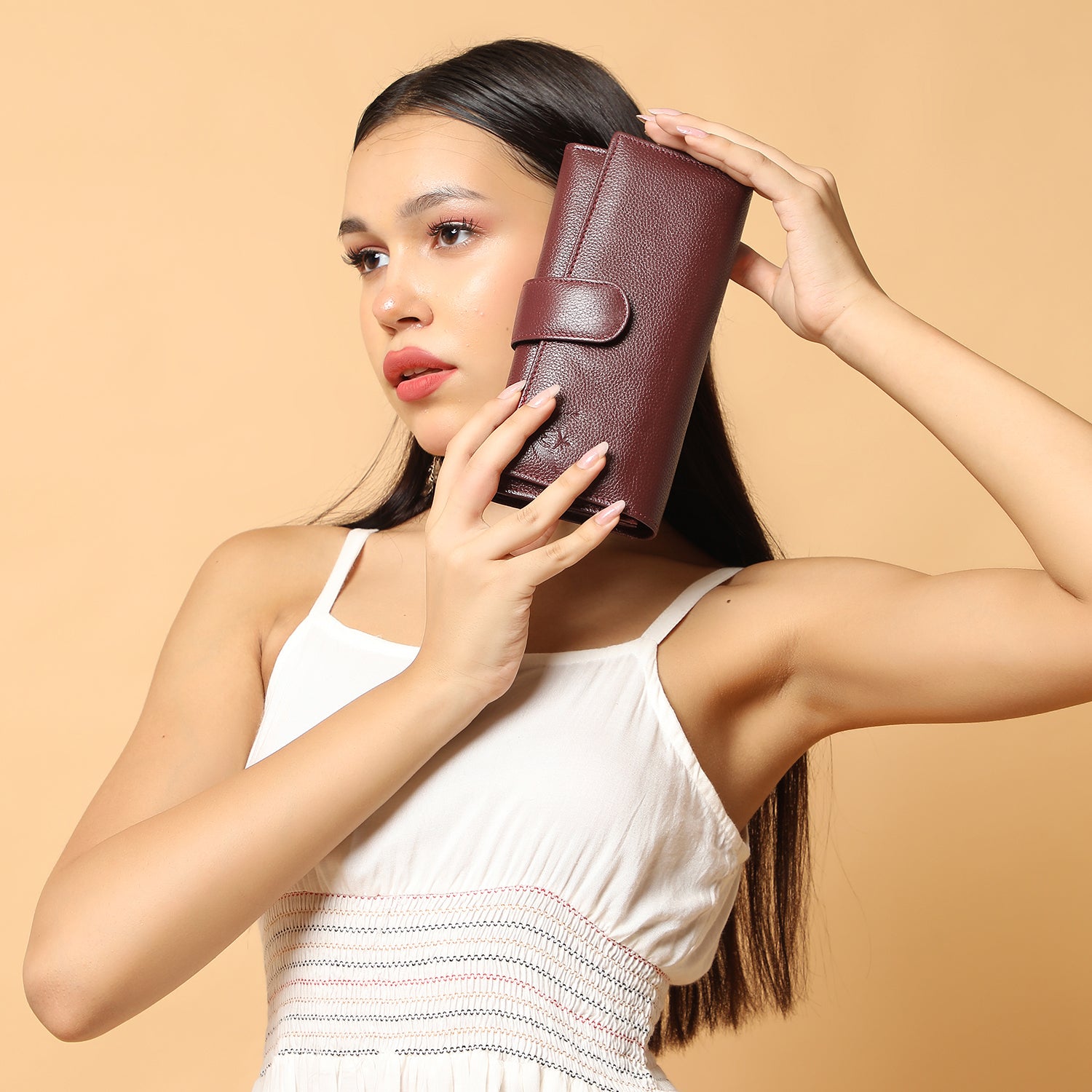 Premium Maroon Leather Long Clutch Wallet