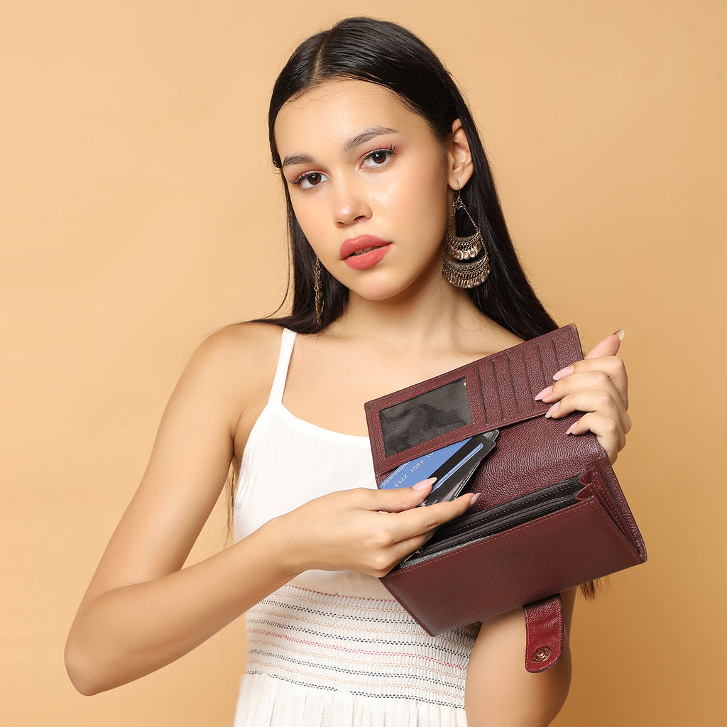 Premium Maroon Leather Long Clutch Wallet