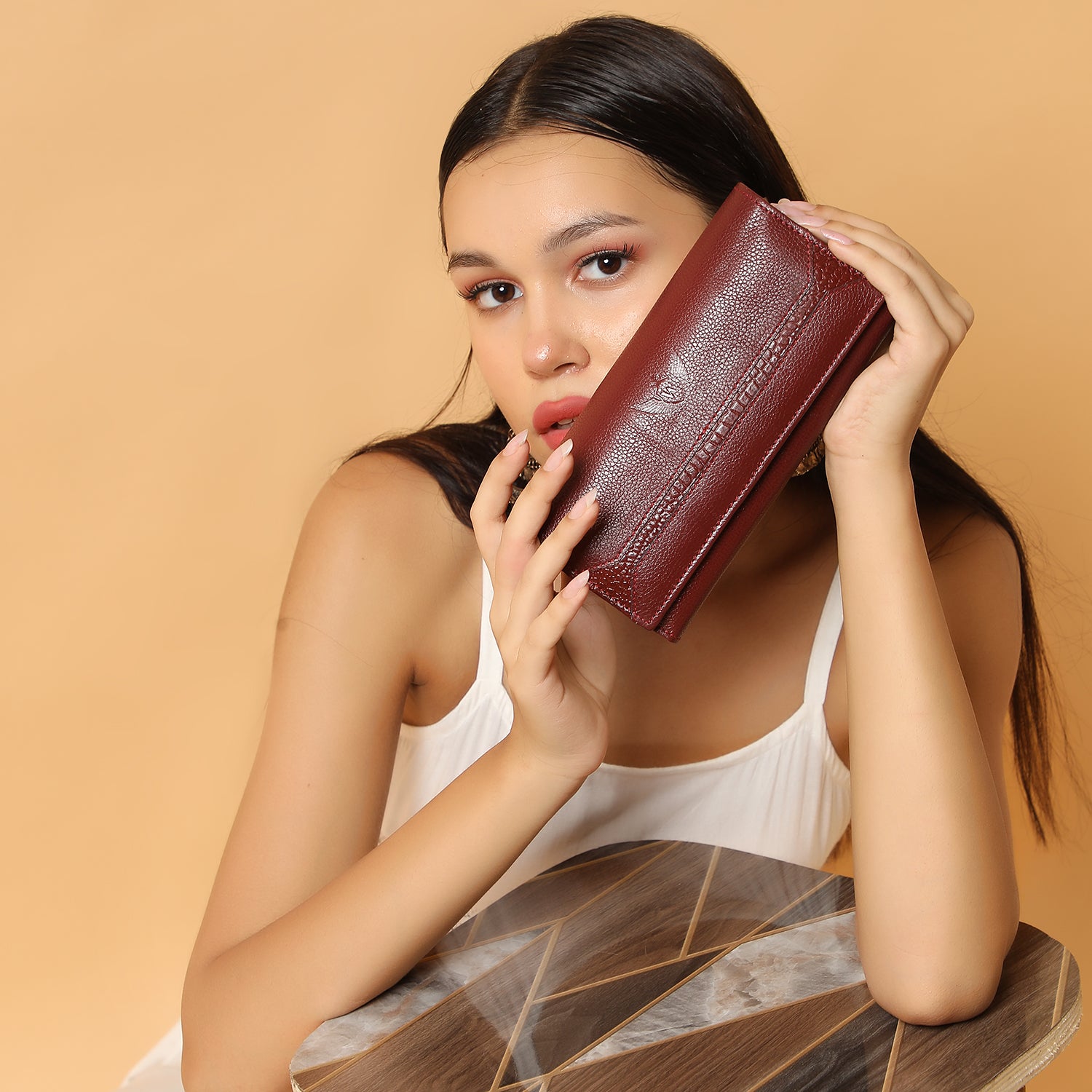 Premium Maroon Leather Long Clutch Wallet
