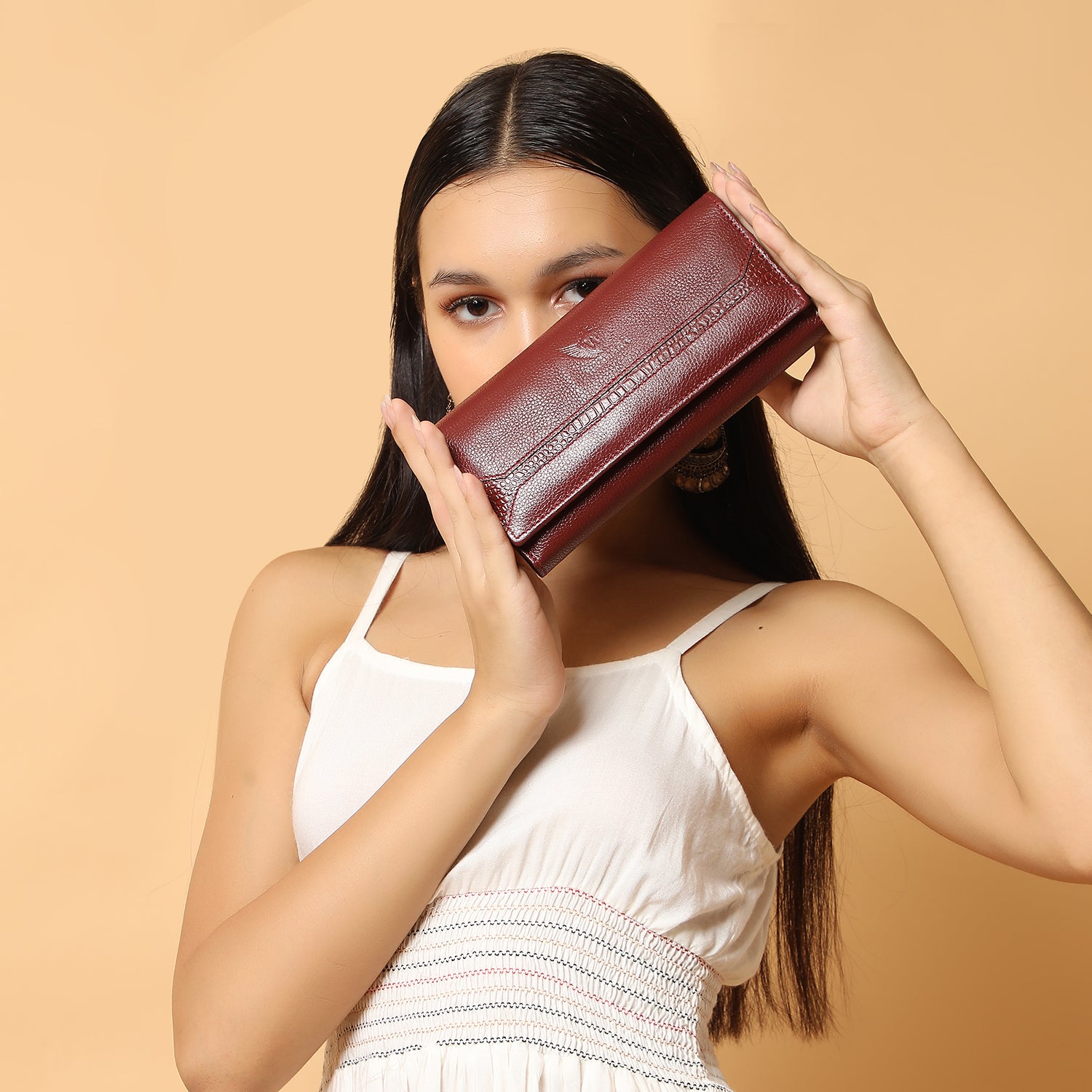 Premium Maroon Leather Long Clutch Wallet