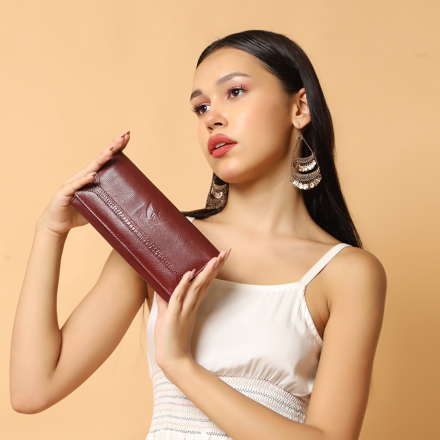 Premium Maroon Leather Long Clutch Wallet