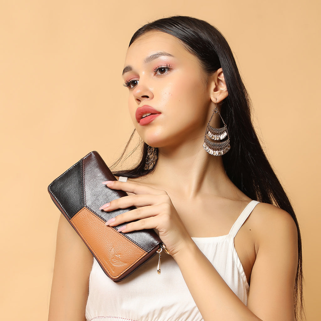 Premium Blue Leather Long Clutch Wallet