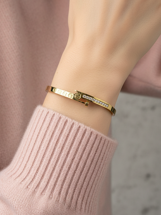 WELVARA Gold Plated Crystal Studded Adjustable Bangle Bracelet for Women | Fashion Jewellery