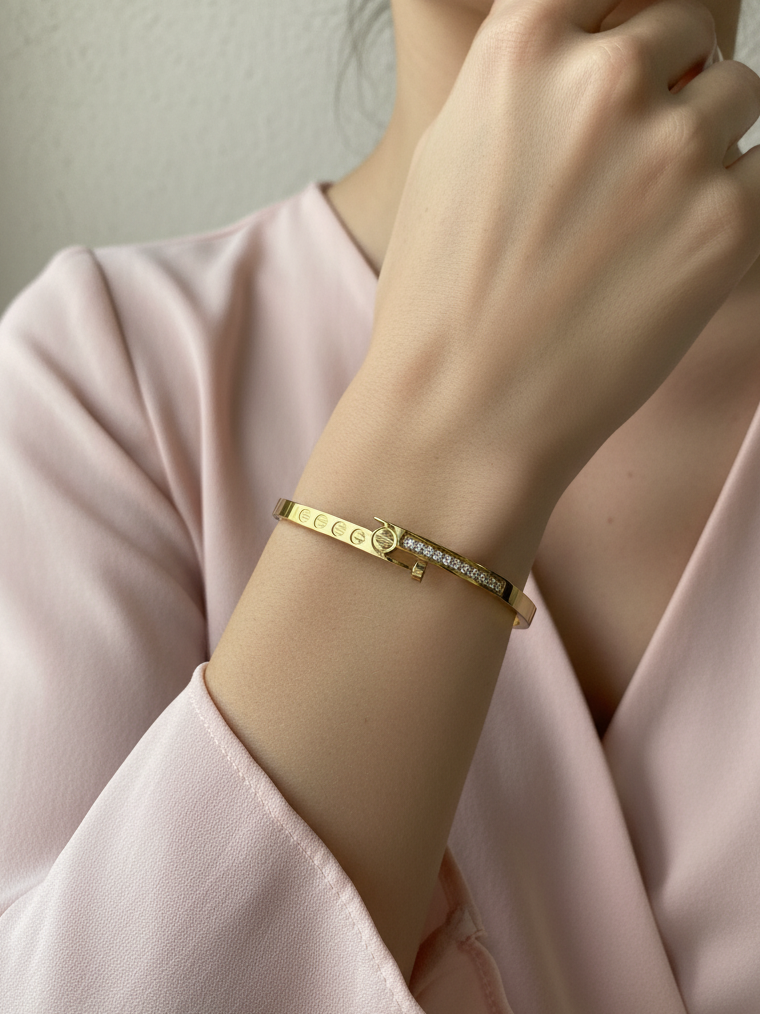 WELVARA Gold Plated Crystal Studded Adjustable Bangle Bracelet for Women | Fashion Jewellery