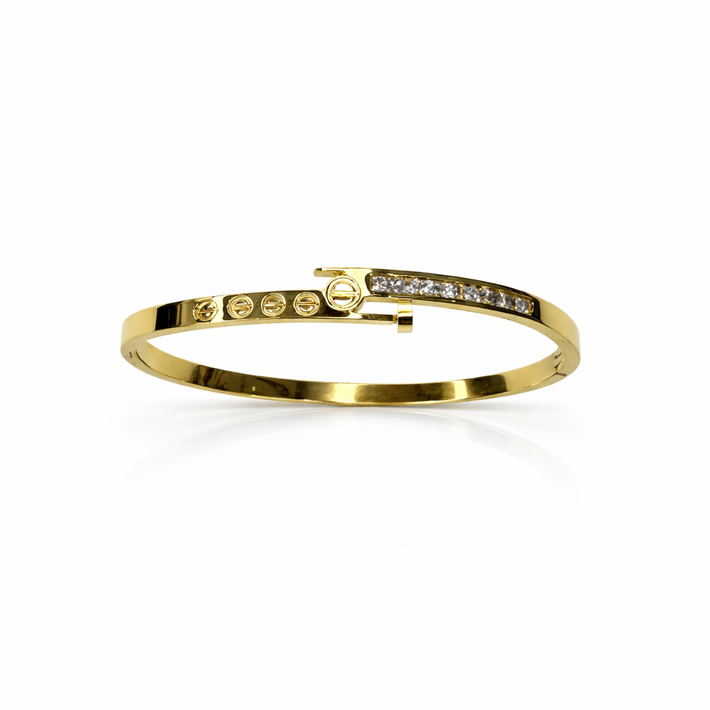 WELVARA Gold Plated Crystal Studded Adjustable Bangle Bracelet for Women | Fashion Jewellery
