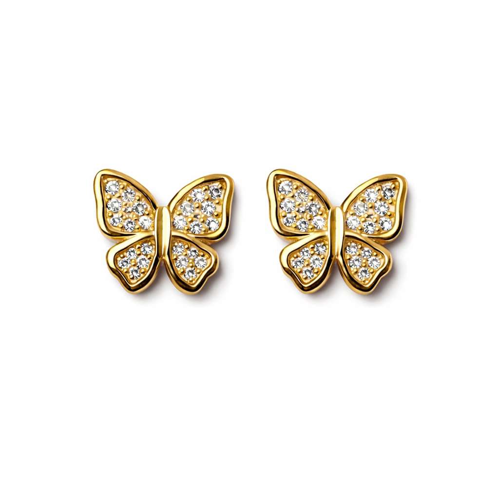 Gold-Plated CZ Butterfly Stud Earrings
