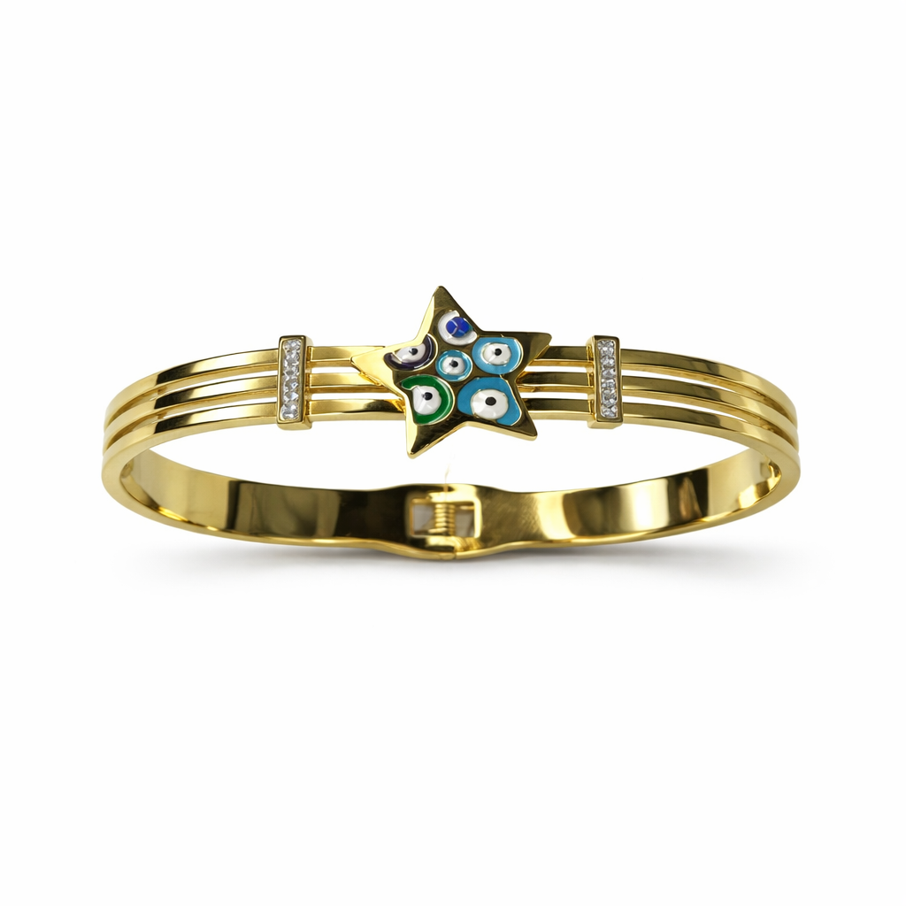 WELVARA Gold Plated Multi Evil Eye Cuff Bracelet for Women | Adjustable Alloy Fashion Bracelet