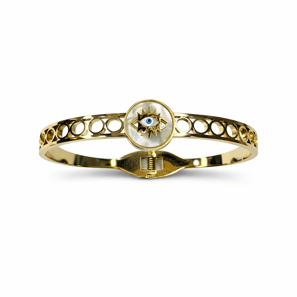 WELVARA Gold Tone Evil Eye Adjustable Cuff Bracelet for Women | Fashion Jewellery