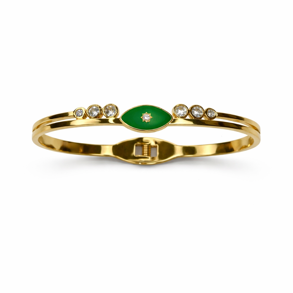 WELVARA Gold Plated Green Stone Cuff Bracelet for Women | Adjustable Alloy Fashion Bracelet