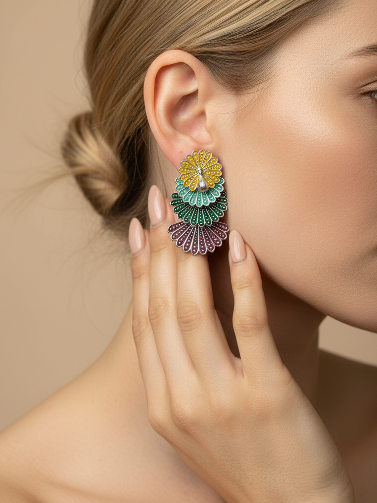 Multicolor Peacock Layered Stud Earrings