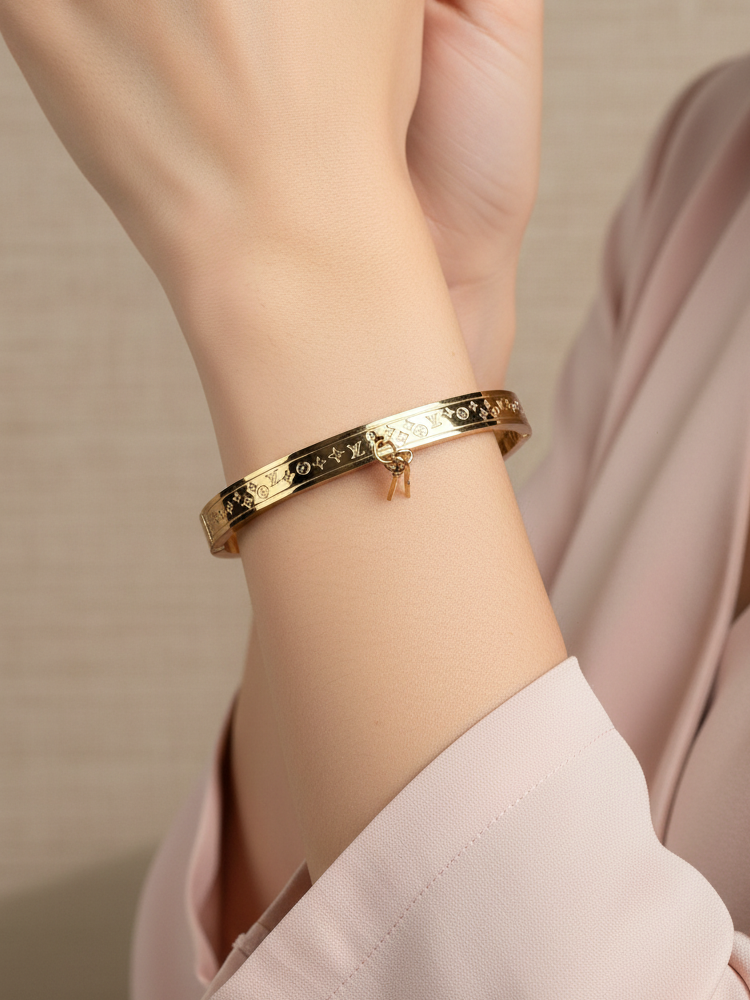 WELVARA Gold Plated Engraved Bangle Bracelet for Women | Alloy Fashion Bracele