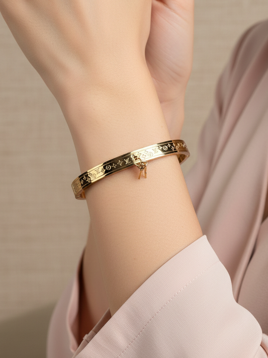 WELVARA Gold Plated Engraved Bangle Bracelet for Women | Alloy Fashion Bracele