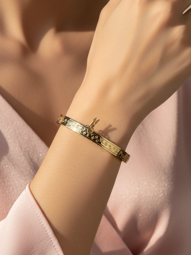 WELVARA Gold Plated Engraved Bangle Bracelet for Women | Alloy Fashion Bracele