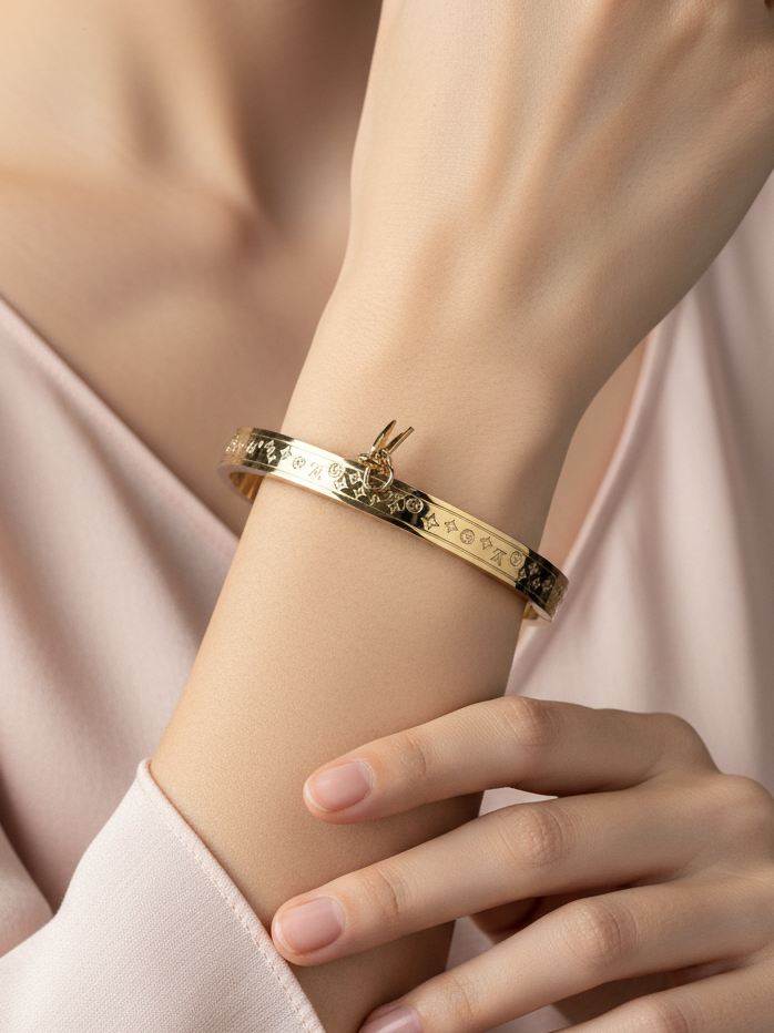 WELVARA Gold Plated Engraved Bangle Bracelet for Women | Alloy Fashion Bracele
