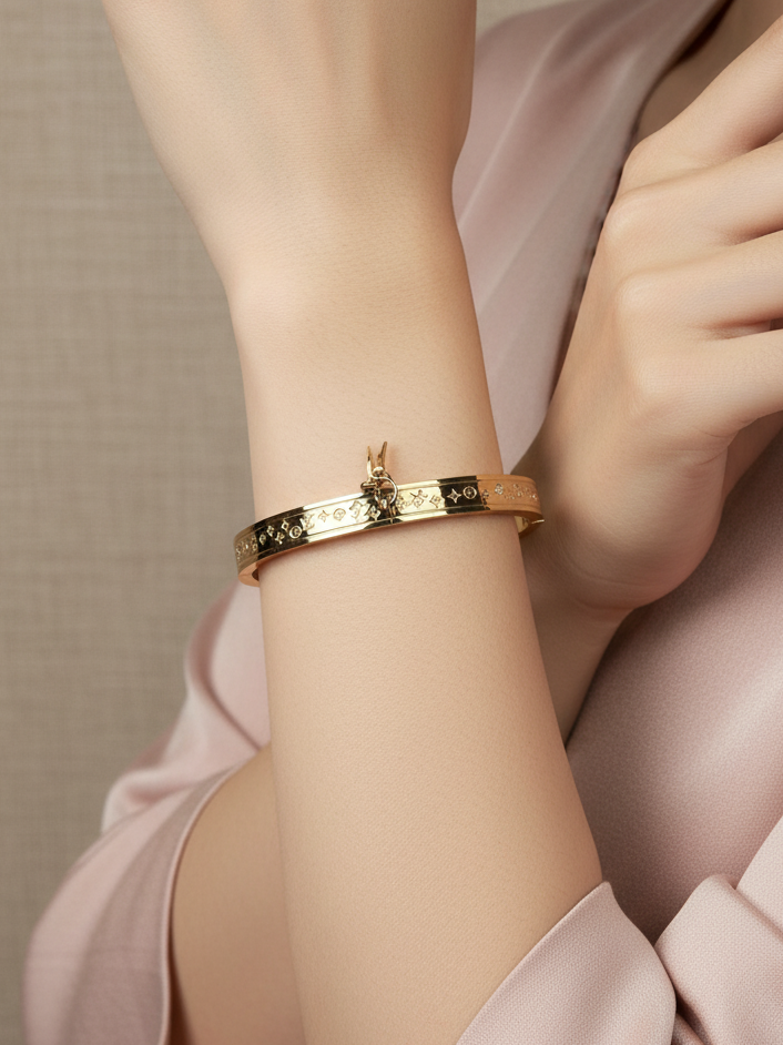 WELVARA Gold Plated Engraved Bangle Bracelet for Women | Alloy Fashion Bracele