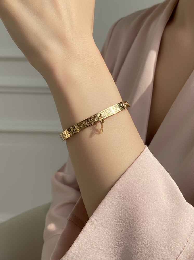 WELVARA Gold Plated Engraved Bangle Bracelet for Women | Alloy Fashion Bracele