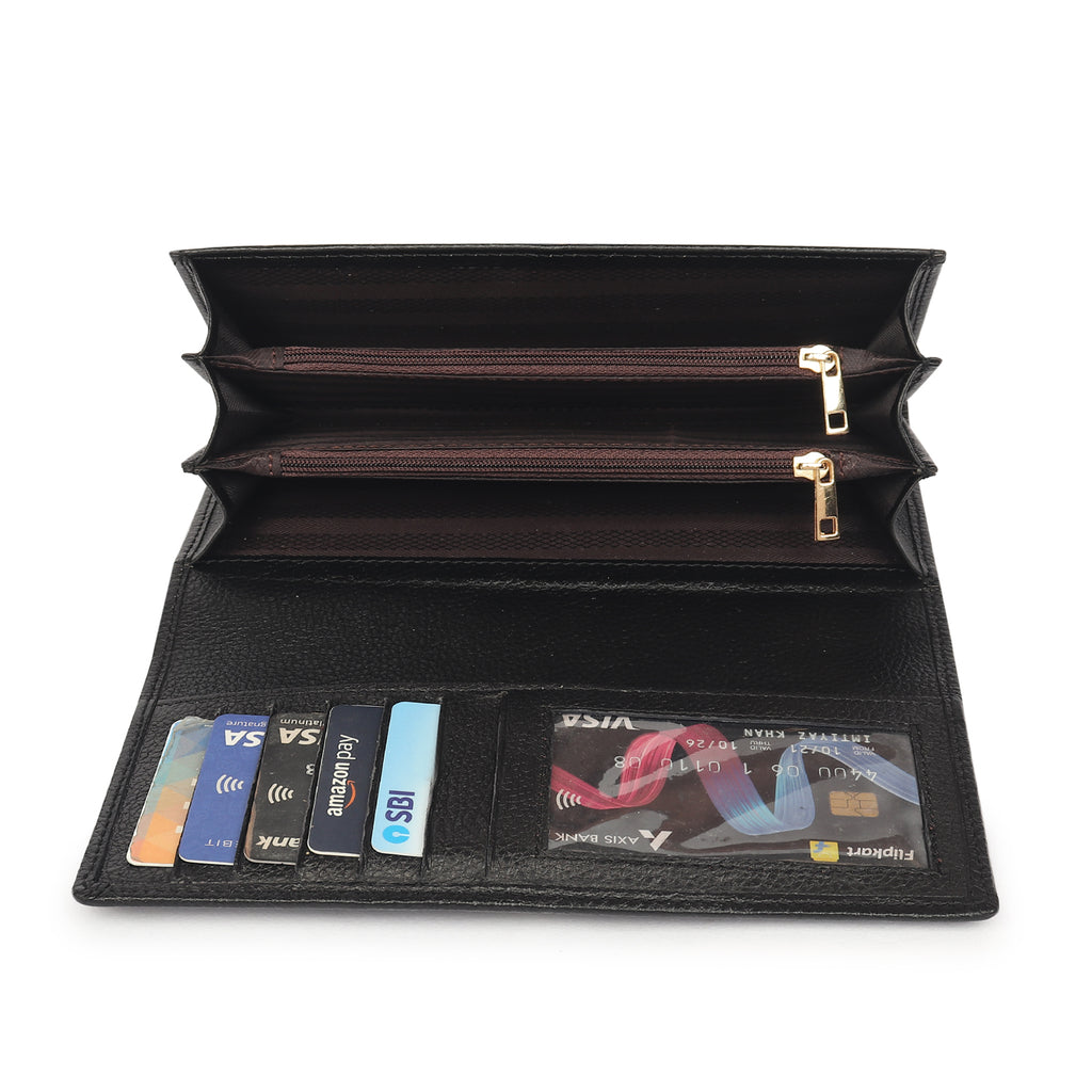 Premium Black Leather Long Clutch Wallet